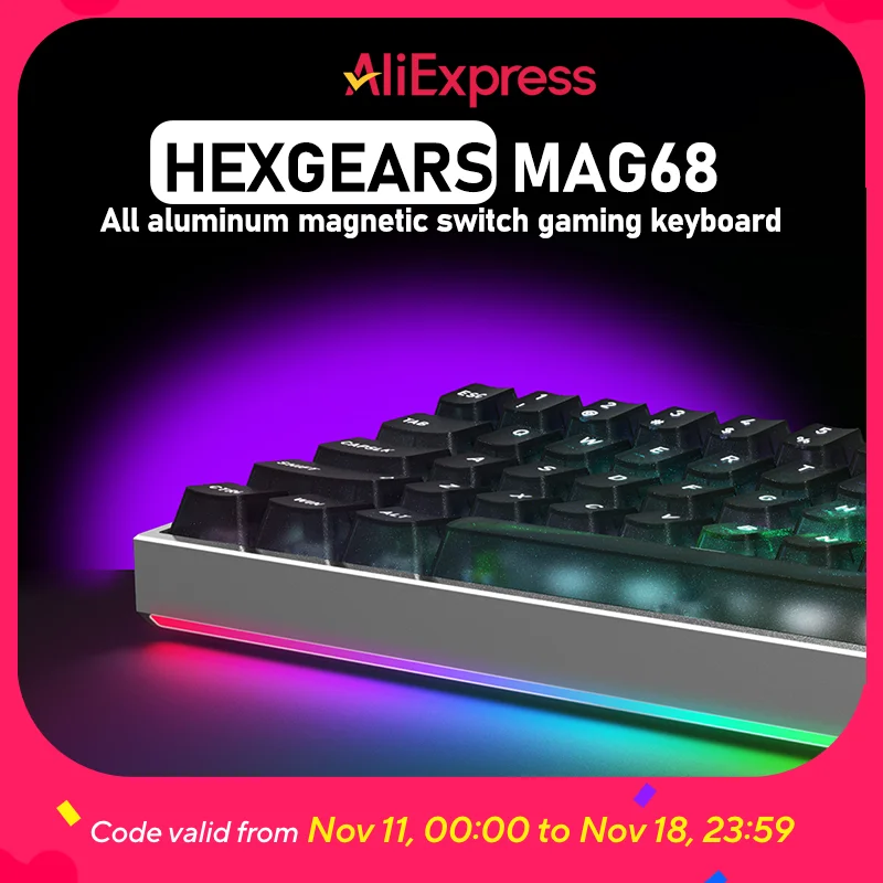 HEXGEARS MAG68 Gaming Magnetic Switch Keyboard Wired Low Latency RGB Light Position Transparent Aluminum Alloy Keyboard