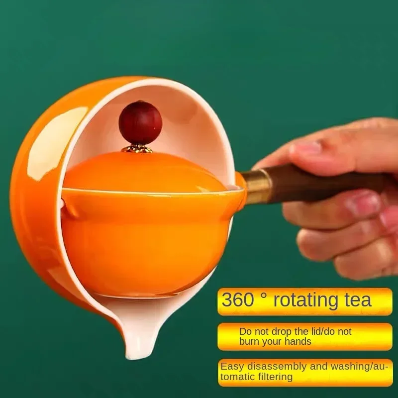 New Style 360 Rotation Tea Maker Automatic Single Pot Teapot For Tea Ceramic Glass Teapot Chinese Gongfu Tea Pot