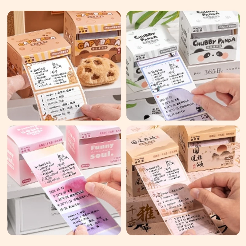 Desenhos animados criativos Pull-Out Sticky Notes, Multi-funcional Tearable, N Times Index Label Stickers, DIY Notebook Decor, 256pcs