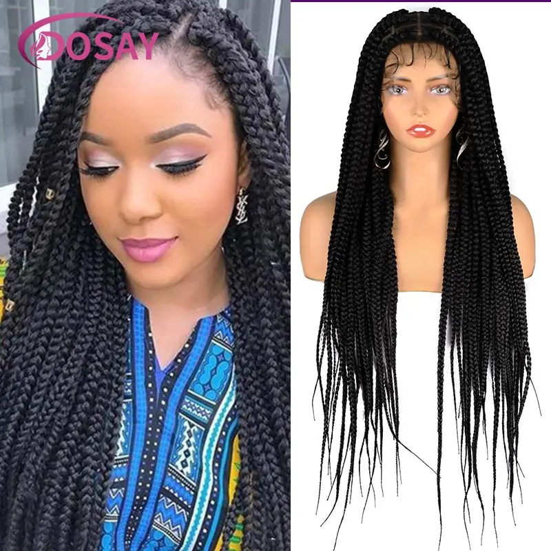 36Inches Synthetic Full Lace Braided Wigs Lace Frontal Box Cornrow Braided Wigs Transparent Lace Goddess Knotless Braids Wigs