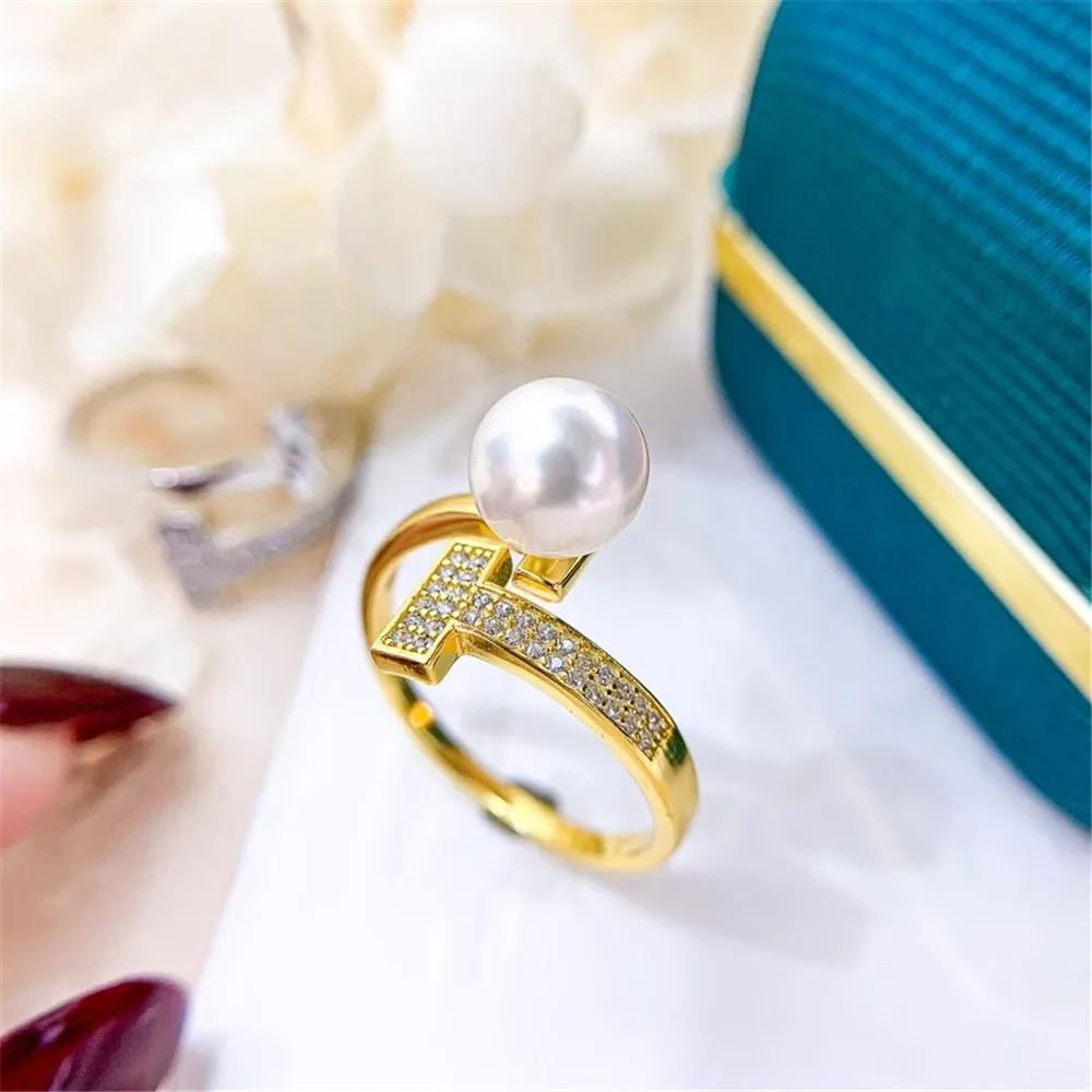 DIY Pearl Ring Accessories S925 Sterling Silver Ring Empty K Gold Version Ring Silver Jewelry Fit 7-10mm Round Beads Z242