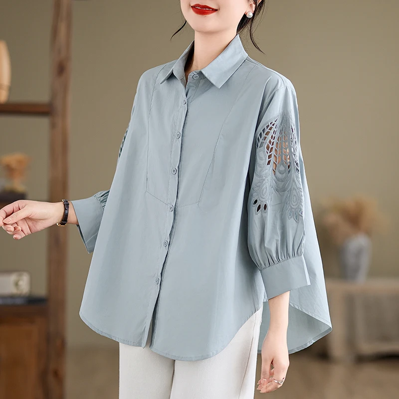 

Slimming Summer New Loose Large Size Hollow Sve Cotton Women's irt Versatile Faionable Open Cardigan Sle Casual irt