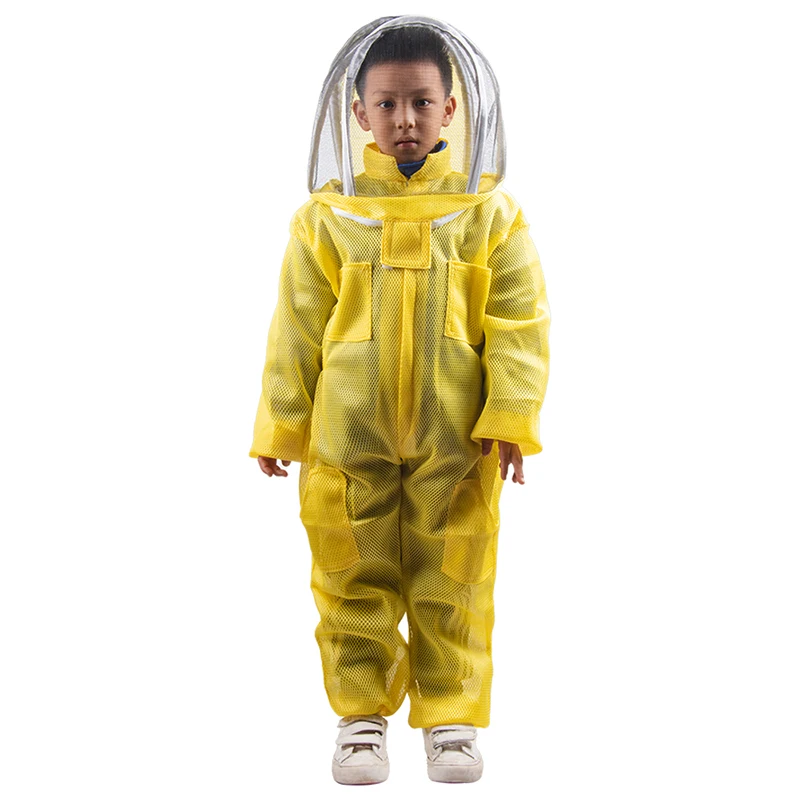 Kids Children 120cm-150cm Full Body Bee Protective Suit with Ventilated Fencing Veil Beekeeper Costume Suit