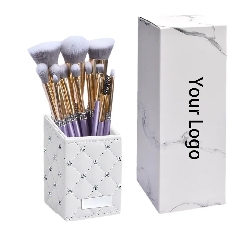 Biyouyi's New 10-piece Lilac Purple Diamond-encrusted Makeup Brush Set Makeup Brush Tool Storage Bucket
