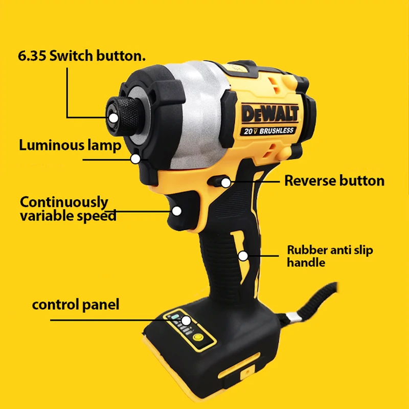 Imagem -03 - Dewalt-elétrica Impacto Broca Ferramentas Elétricas Chave de Fenda sem Fio Broca Recarregável Brushless Motor 20v Impact Driver 205nm Dcf850