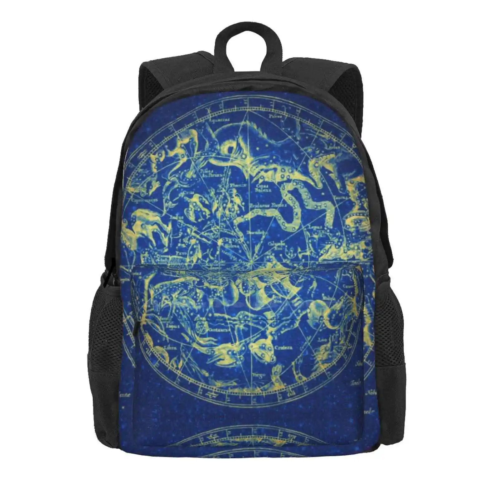 Zodiac Star Sign Constellation Map | Yellow On Blue Infinity Hot Sale Schoolbag Backpack Fashion Bags Zodiac Astronomy