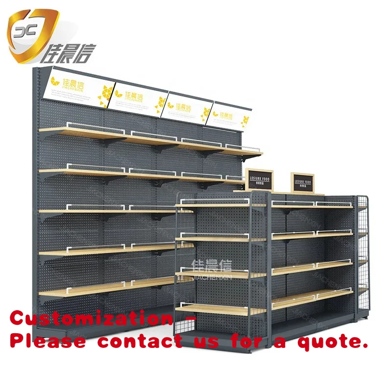 Customize.Design Layout Heavy-Duty Wooden Display Rack Shelves Gondola Supermarket Grocery and Retail Store Use