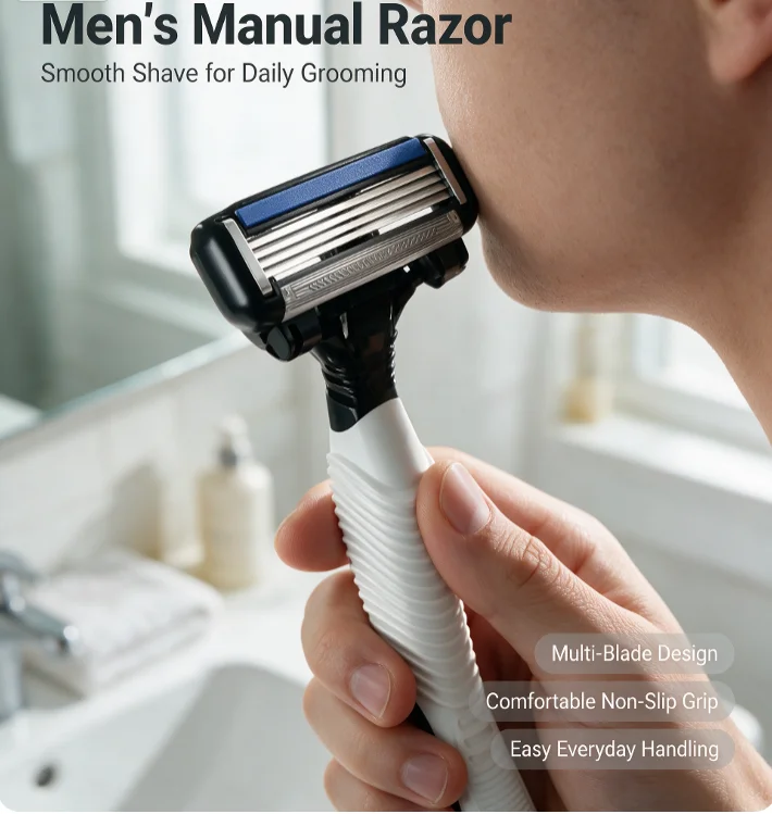 Men's Safety Razor Blades 4-Layer Eco-Friendly Stainless Steel Shaving Cartridges Ideal Gift for Men
