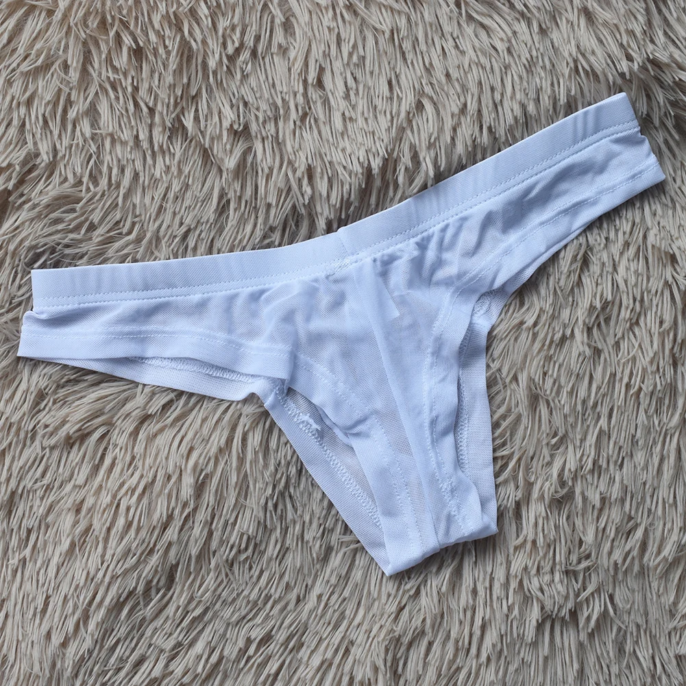 Comfortable Men\'s Transparent Mesh Thongs G Strings Low Waist Underwear with Pouch Design Stretchy Nylon Spandex Fabric