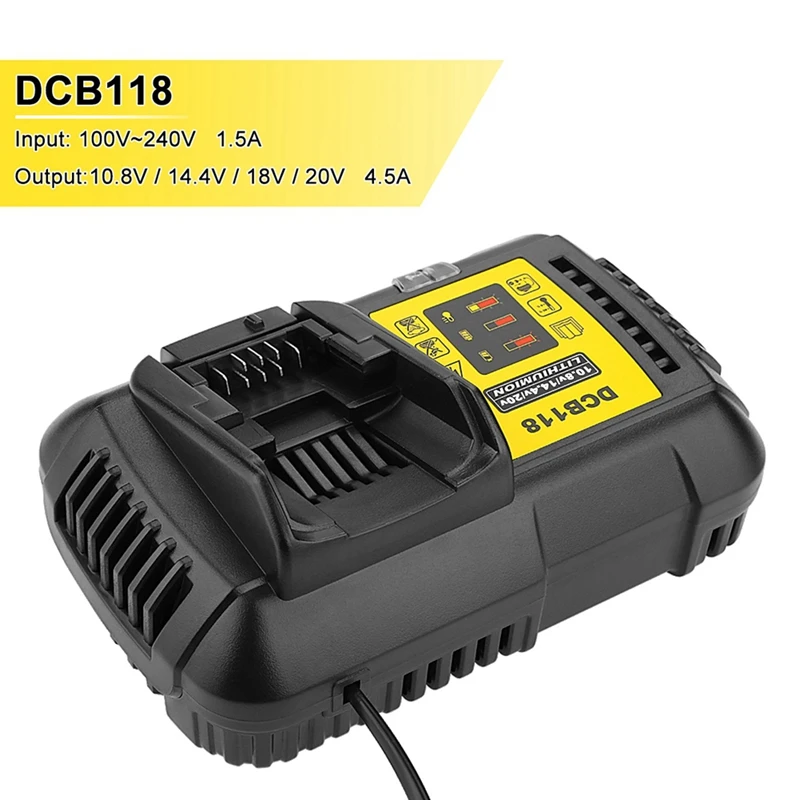 Cargador rápido DCB118 para Batería Dewalt, 10,8 V, 14,4 V, 18V, 20V, DCB200, DCB101, DCB115, DCB107, DCB105, DCB140 y DCB112, enchufe estadounidense