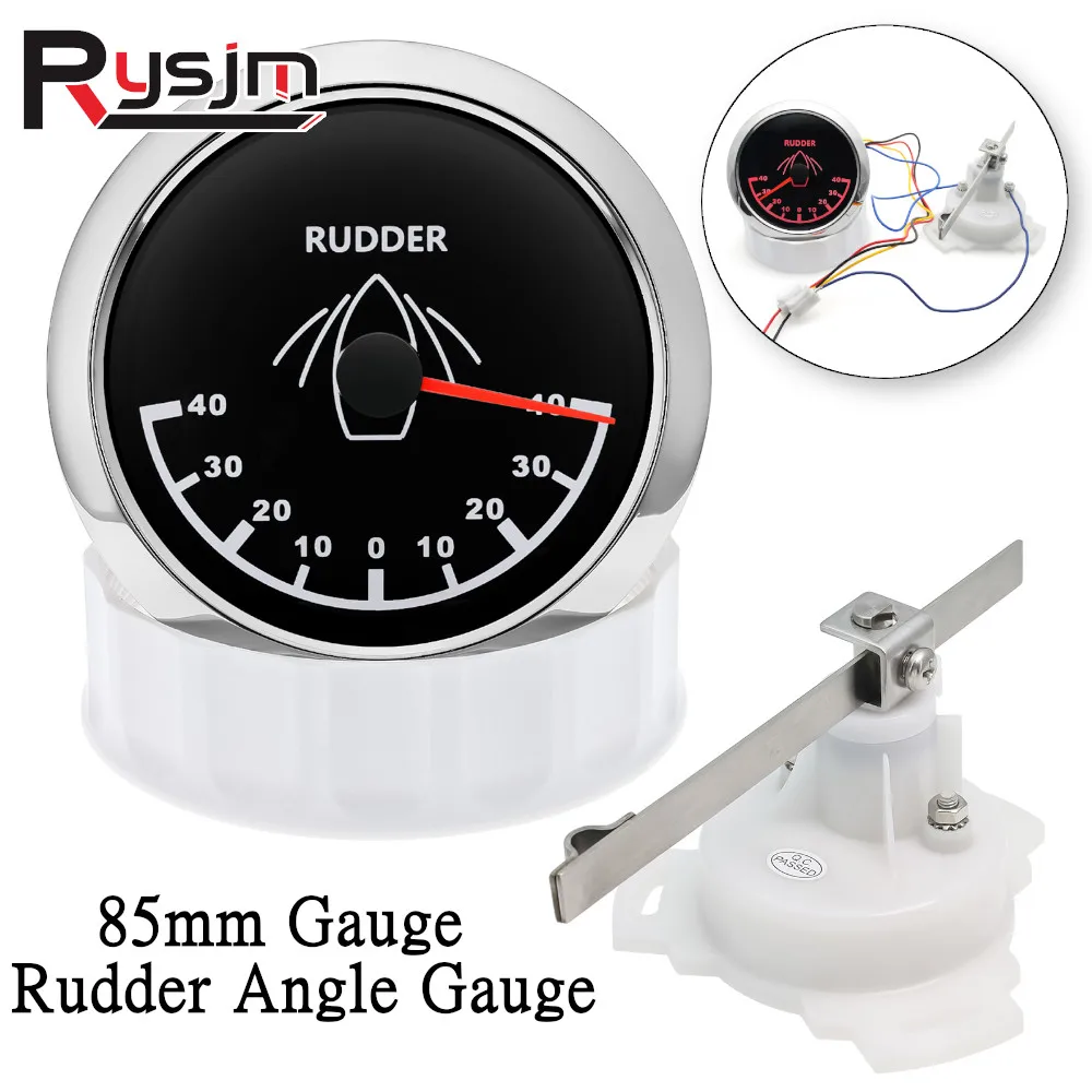 HD 85MM 52MM Rudder Angle Indicator with Sensor(Option) Universal Sail Boat Rudder Angle Meter Red Backlight 0-190ohm Meter