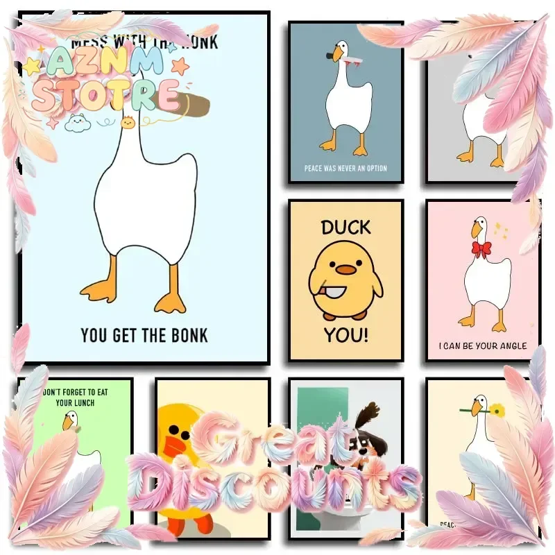 Funny Meme Goose Duck Frog Pig Posters and Prints Canvas Wall Art Pictures Funny Home Bathroom Room Decor Painting Cartoom Mu