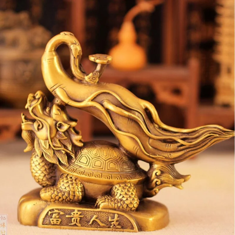 Copper Statue Pure copper dragon turtle ornaments rich life Ruyi ginseng living room office home decoration crafts birthday gift