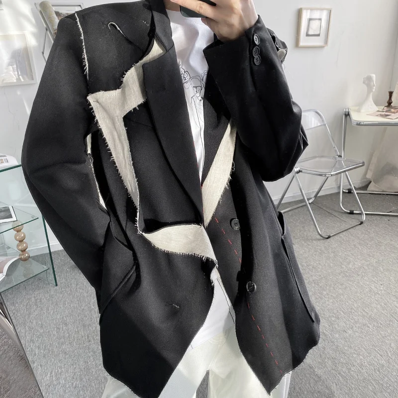 yuerwang Women Blazer Asymmetrical Patchwork Black Elegant Women's Suits Irregular Color Matching Jacket Female Oversize 2021