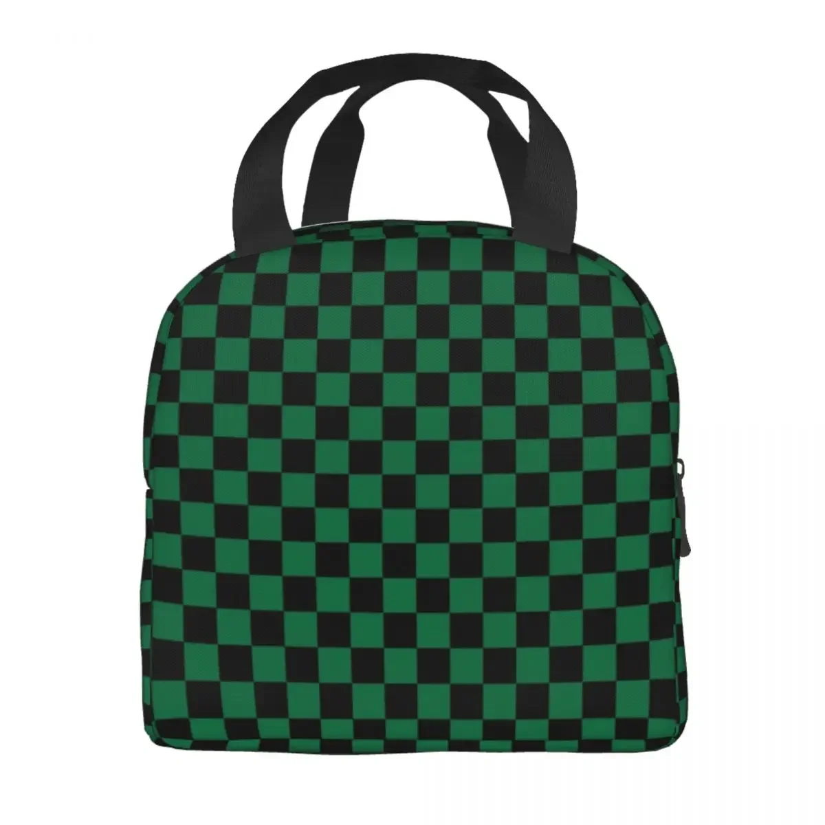 Black And Cadmium Green Checkerboard Insulated Lunch Bag for Outdoor Picnic Checkered Cooler Thermal Bento Box Women Children