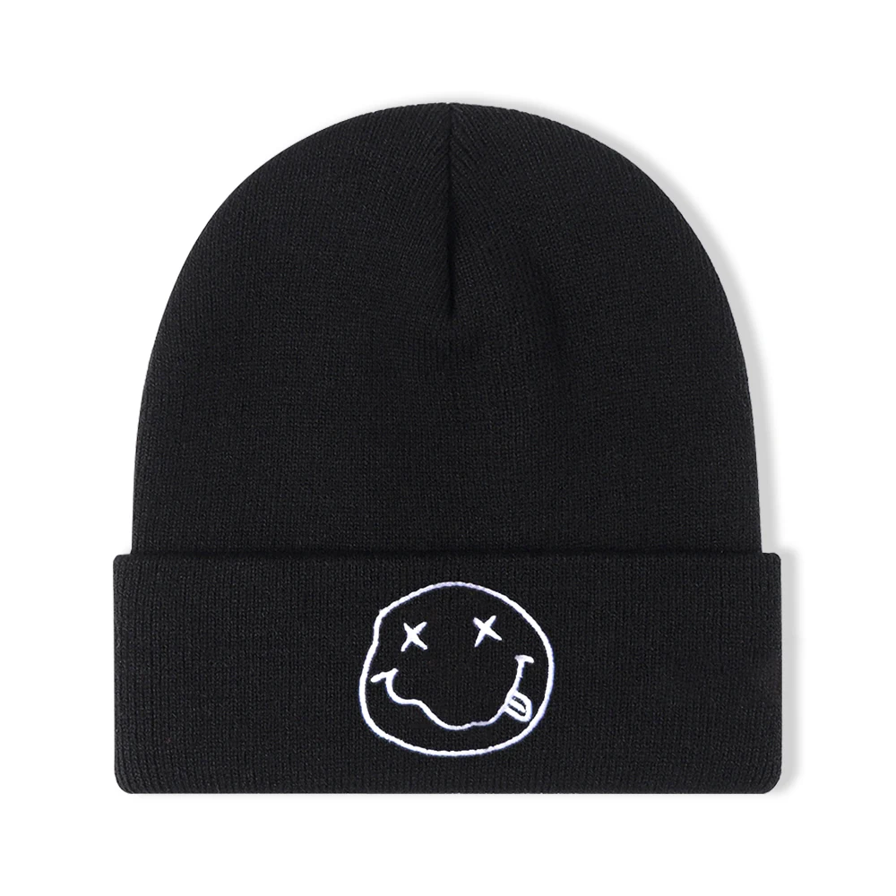 1pc Fashionable Ear Protection Windproof Knit Beanie Hat With Smile Pattern For Men And Women Ideal Choice For Gifts