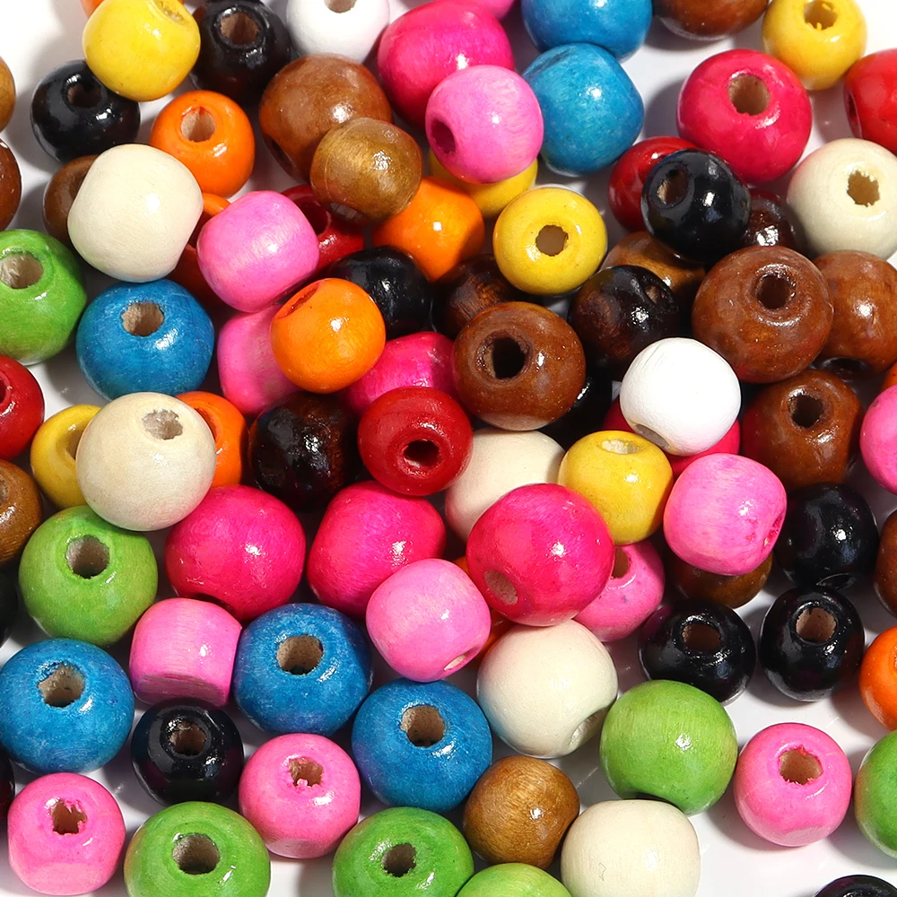 LOULEUR 100-200pcs 8-12mm Black Wooden Beads Round Loose Spacer Beads Big Hole Beads For DIY Necklace Bracelet Jewelry Makings