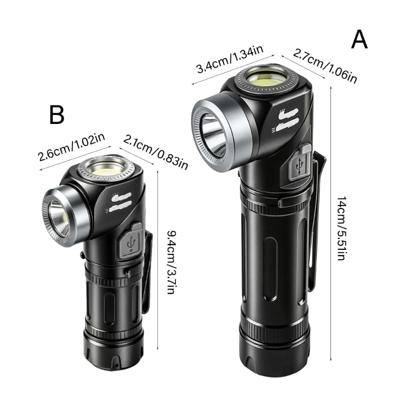 مشاعل مغناطيسية تدور 90 درجة مع مصباح طوارئ جانبي 5 مستوى سطوع للمشي لمسافات طويلة والتخييم أساسي #6