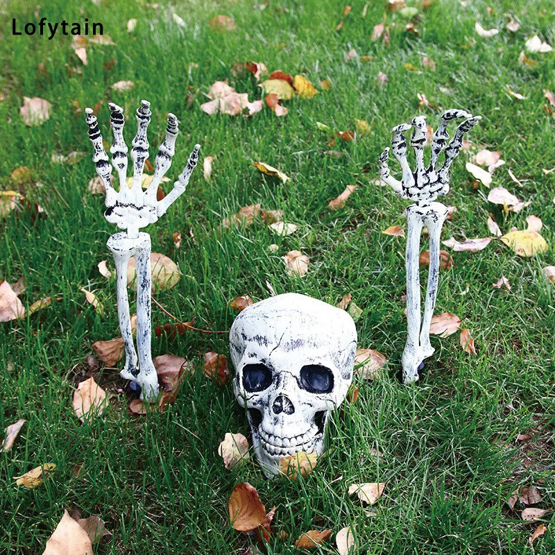 Lofytain Halloween Decoration Realistic Looking Skeleton Stakes with Skeleton Bone Head Arms Stakes for Halloween Garden Decor