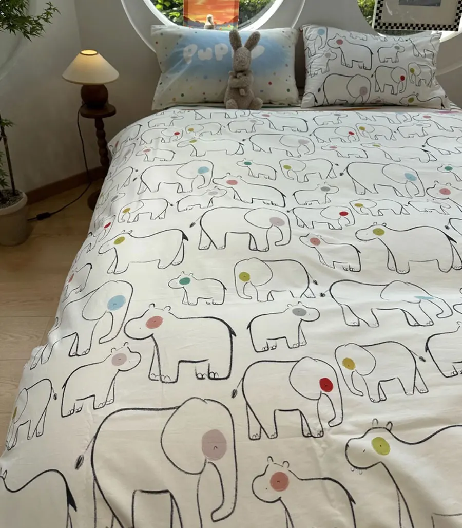 Cute elephant hippo bedding set 1.2 1.5 1.8,twin full queen brief lovely cotton home textile bed sheet pillowcase quilt cover