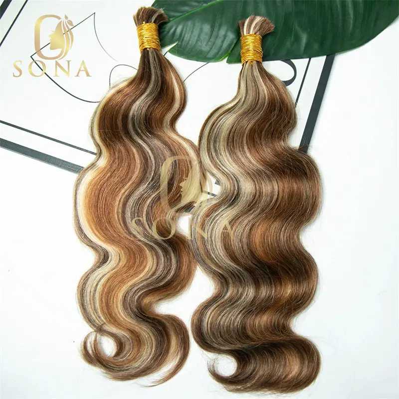 Brown Highlight Honey Blonde Bulk For Braiding Wholesale Boho Braids Human Hair Extensions Body Wave Hair Bulk 1/2/3Bundles image 3