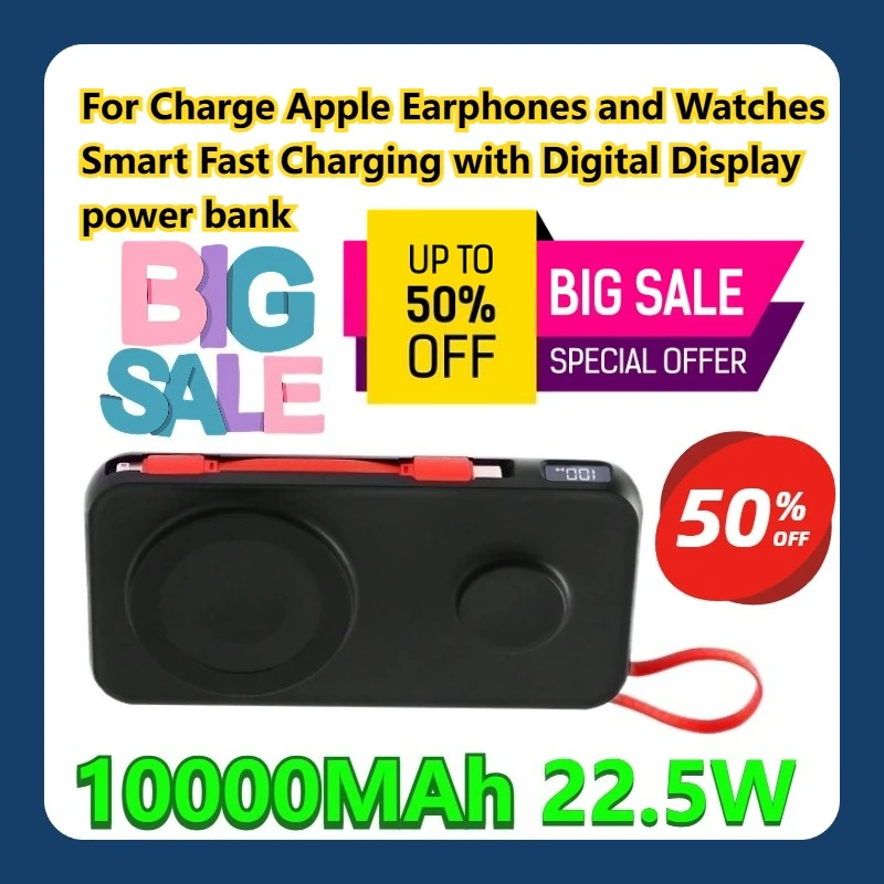 

For Charge Apple Earphones and Watches 22.5W Smart Fast Charging with Digital Display 10000MAh power bank