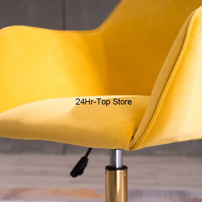 Modern Velvet Fabric Material Adjustable Height Revolving Home Office Chair With Gold Metal Legs And Universal Home Furniture