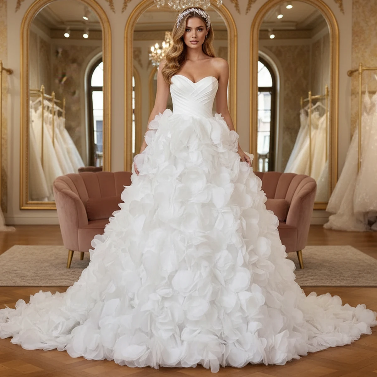 

Romantic Chiffon Sweetheart Wedding Dress For Bride Flower A Line Off Shoulder Ball Gown For Bride Long Bridal Gown For Women