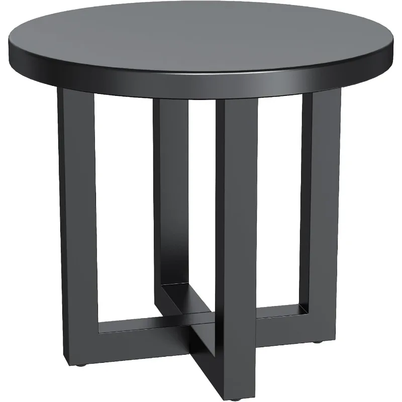 

Metal Outdoor Round Table, 2-Tier Sturdy Patio End Table Weather Resistant, Solid Round End Table for Patio, Pool, Porch