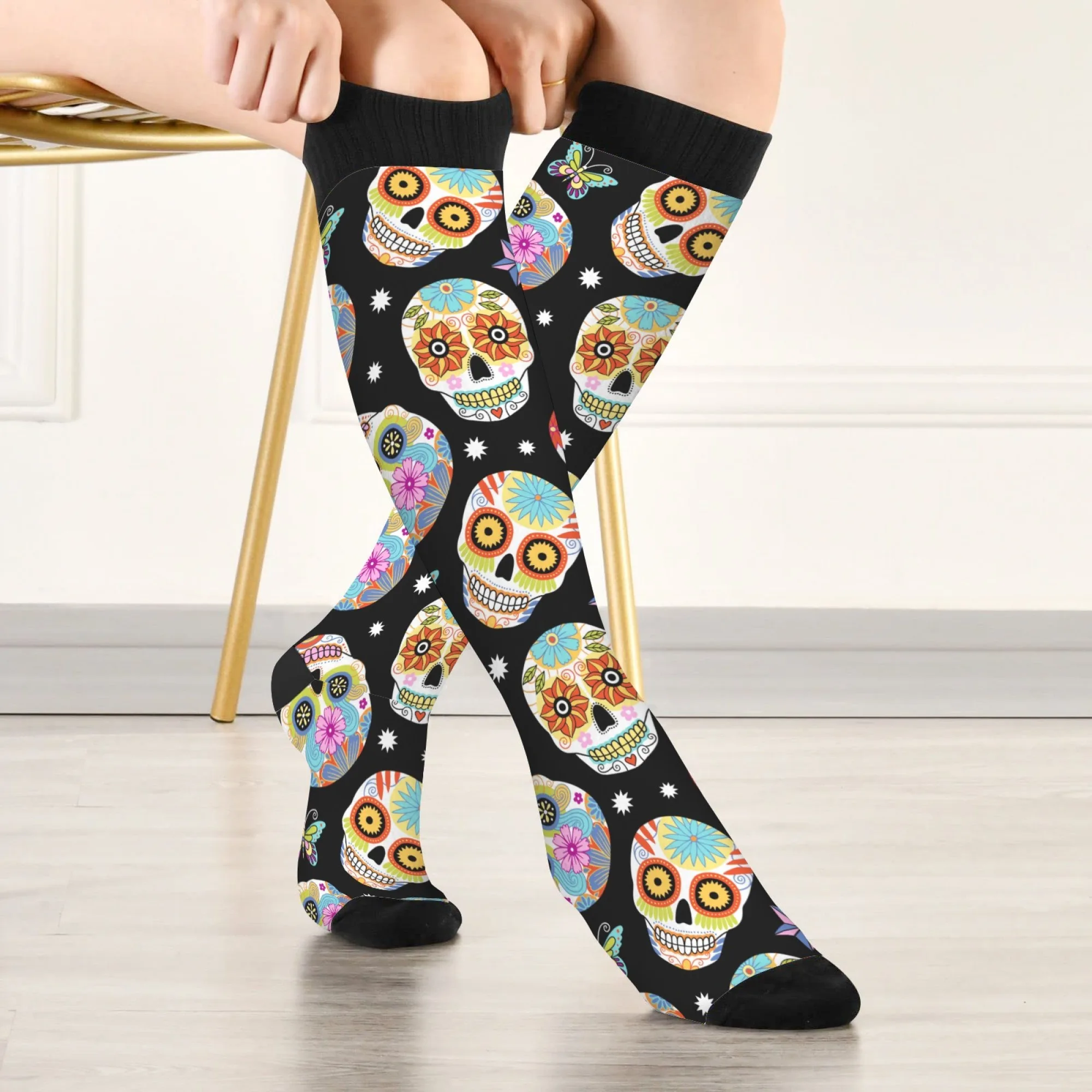 

Artistic sugar skull fun stockings novelty Day of the Dead socks comfortable warm unisex street hip-hop personality trend socks