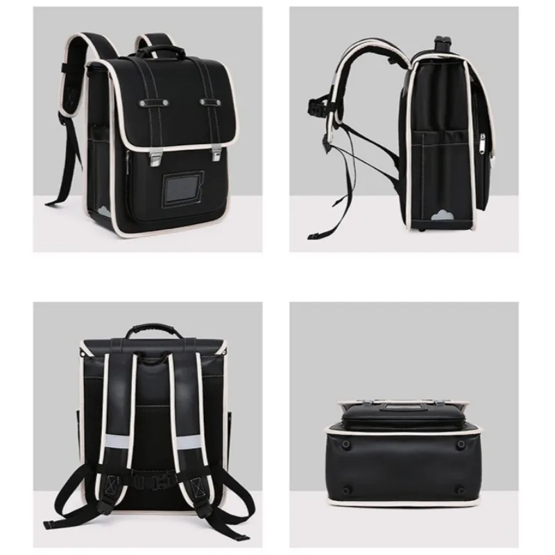 Luxury British Kid Backpack Primary Student Schoolbags PU Leather Waterproof Spine Protection Rucksack Boy Girl Durable Book Bag