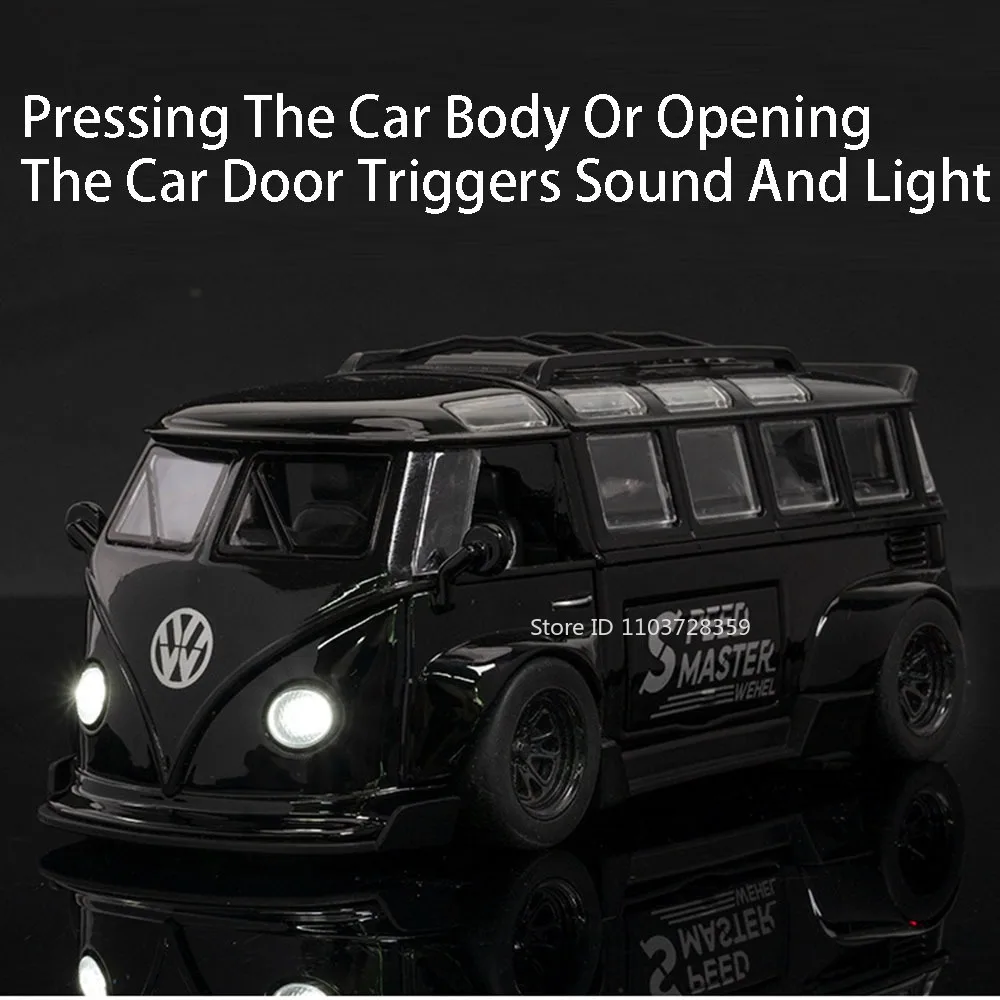 Modelo en miniatura de autobús T1 1:32, coches de juguete de aleación fundidos a presión, modelos de autobuses de dos pisos, puertas con luz de sonido, espalda abierta, regalos para niños