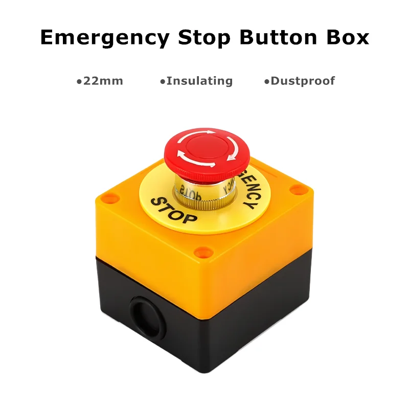 1 Piece 22mm Waterproof Emergency Stop Mushroon Push Botton Switch AC660V10A Plastic Shell N0+NC