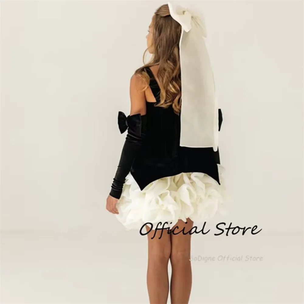 A-line Mini Flower Girl Dress Detachable Sleeves Ruffles Velvet Skirt Girls Party Dresses 2025 Kid Gown Customized