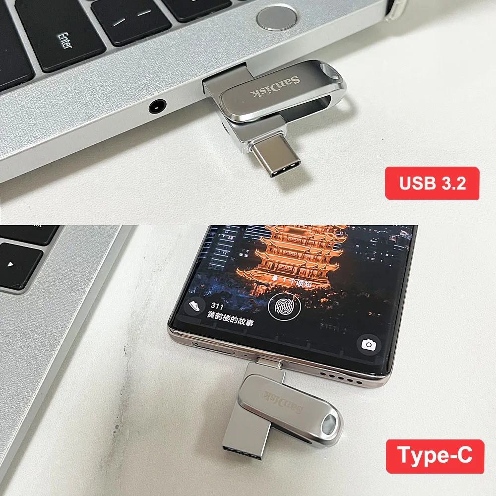 SanDisk SDDDC4 Ultra Dual Drive Luxe USB Type-C Flash Drive 32GB 64GB 128GB 256GB 512GB Metal OTG USB3.2 Gen 1 U Disk لأجهزة الكمبيوتر/Mac
