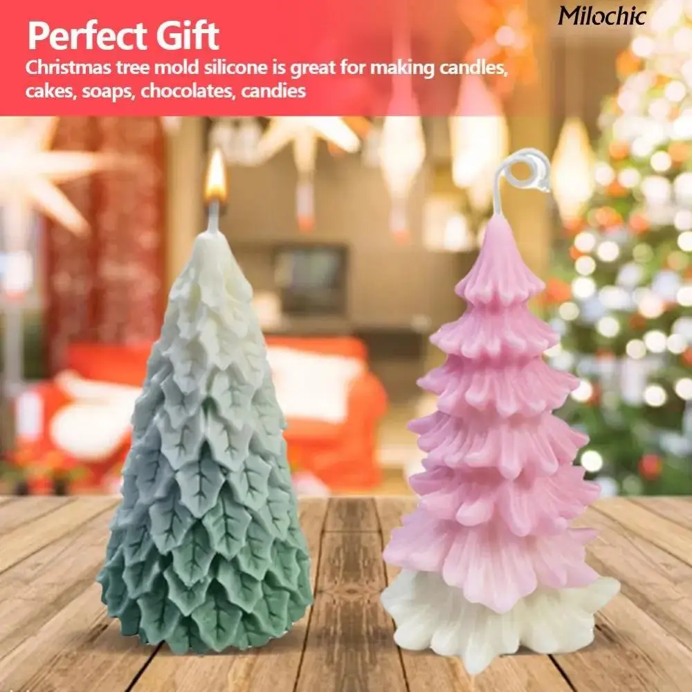 

Set of 2 Christmas Tree Silicone Candle Molds, Weeping Pine 10.8 x 6 cm and Needle Pine 10.8 x 7 cm, for Crafting Holiday