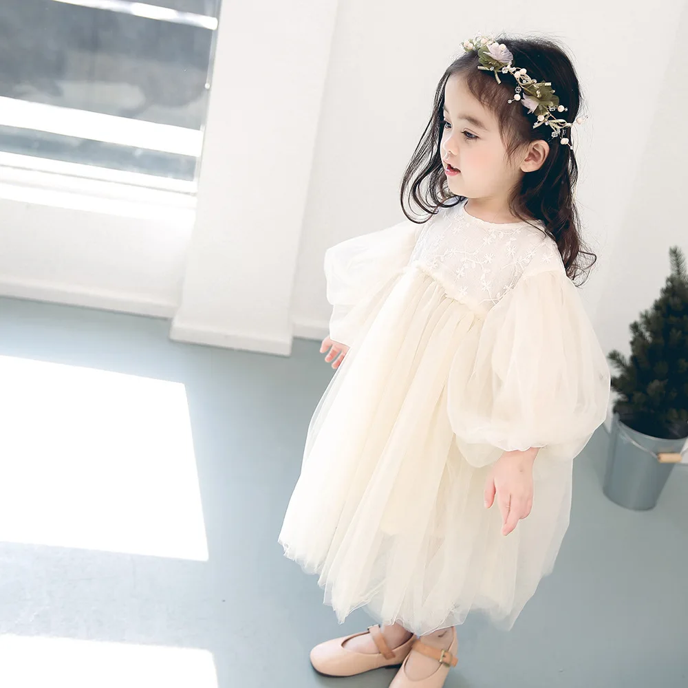 Charming Girls Party Wear Chic Puffed-Sleeve Dress Tulle  Perfect for Birthday Celebrations kids dress