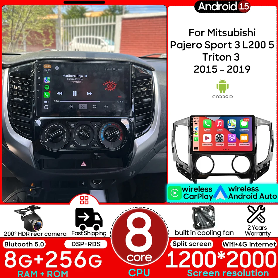 

Автомобильный радиоприемник Android 15, видео-мультимедийный плеер для Mitsubishi Pajero Sport 3 L200 5 Triton 3 2015-2019 CarPlay Auto Stereo 2din