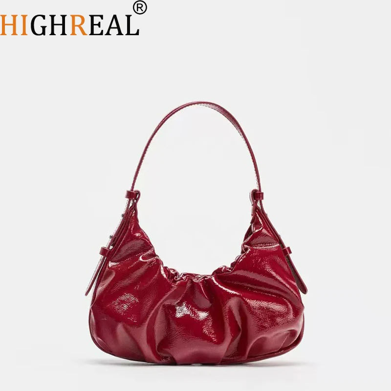 

Fashion Ruched Women Handbags Designer Metal Handle Hand bag Luxury Oil Wax Pu Leather Shoulder Crossbody Bags Tote Purses