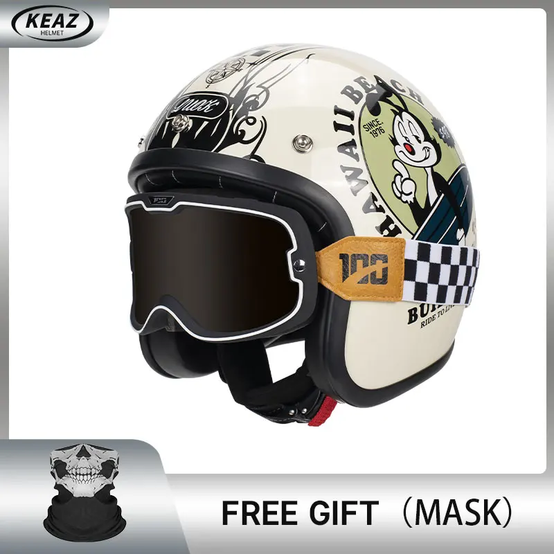 

KEAZ High Quality Quality Retro Halley Helmet DOT Certification Electric Motorcycle 3/4 Helmet Universal casque moto