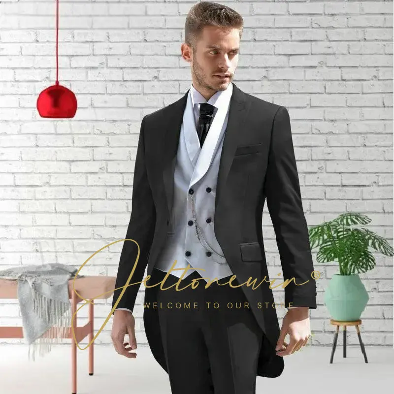 

New Tailcoat Style Costume Homme Male Suit 3 Pcs (Jacket+Pant+Vest) Tuxedo Men Suits For Wedding Party Fashion Terno Blazer