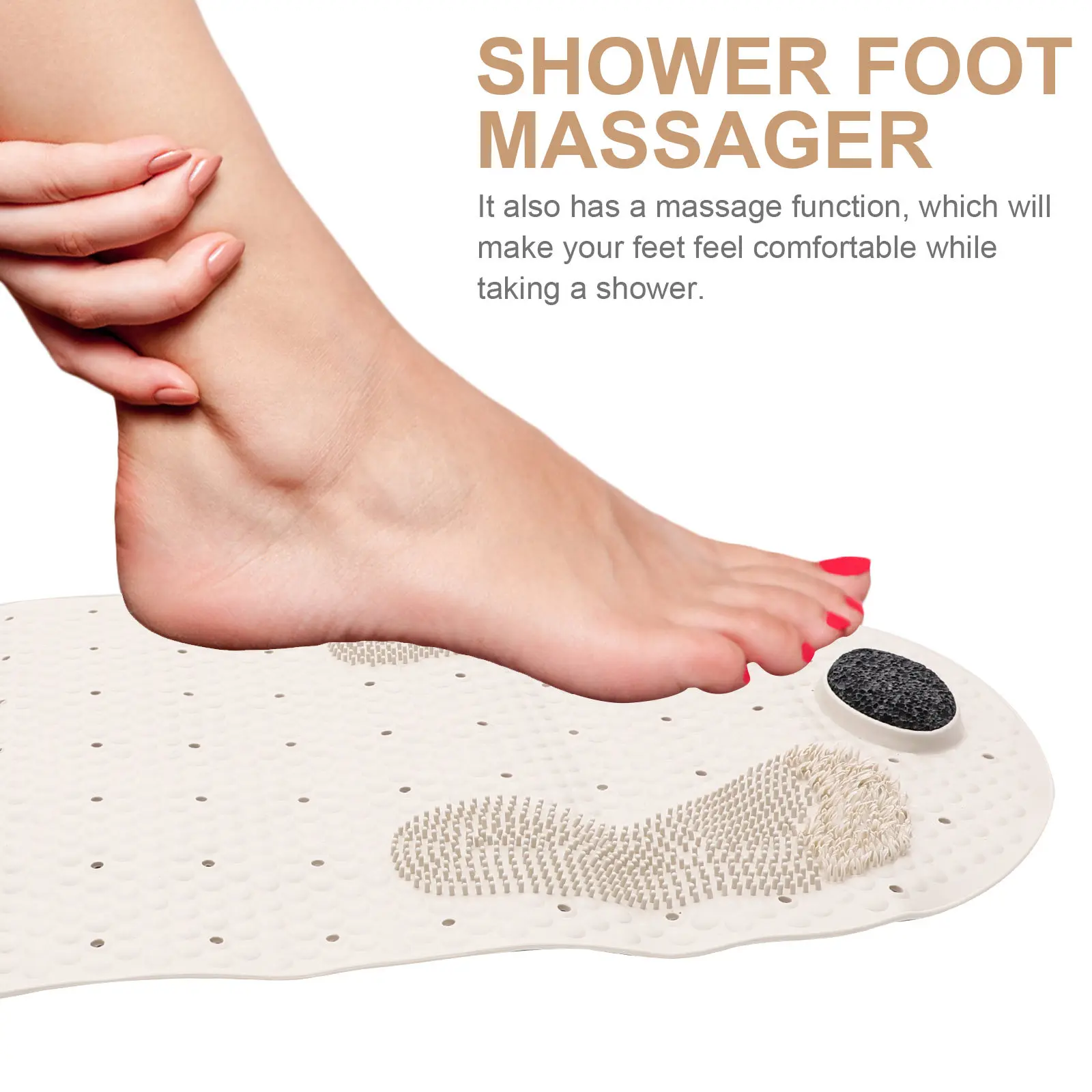 

1Pcs Anti-Skid Bathing Mat Foot Pad with Suction Cups Massage Function for Saunas Spas Light Brown Shower Foot Massager