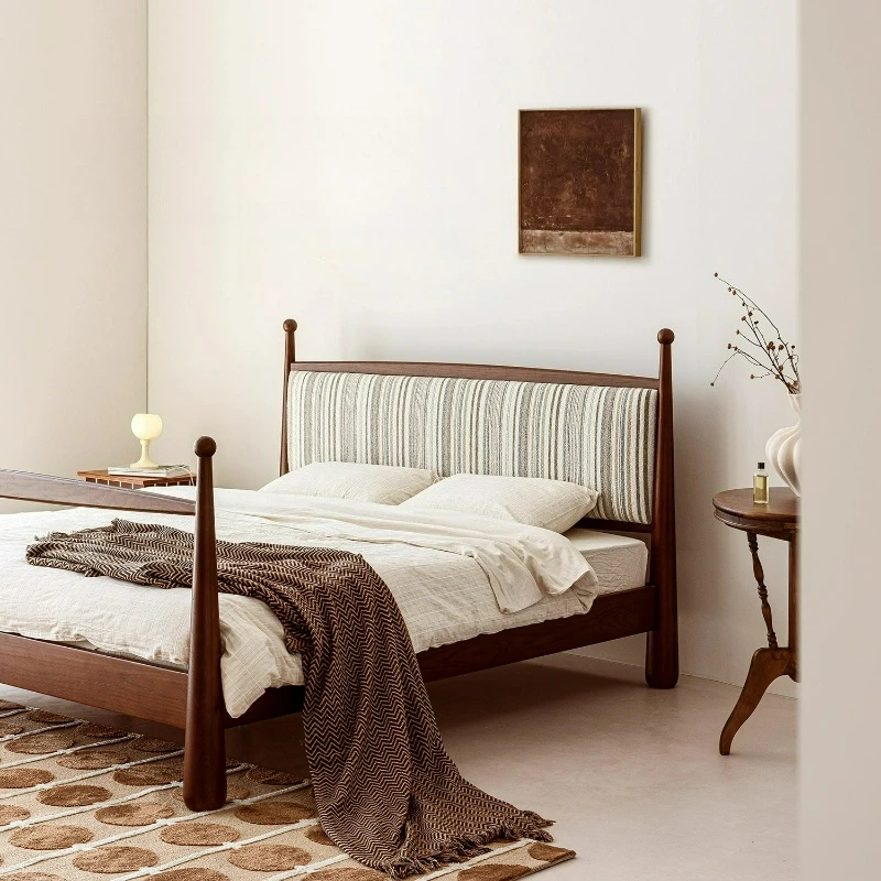 

Medieval ash wood fabric soft bag removable and washable double solid wood bed