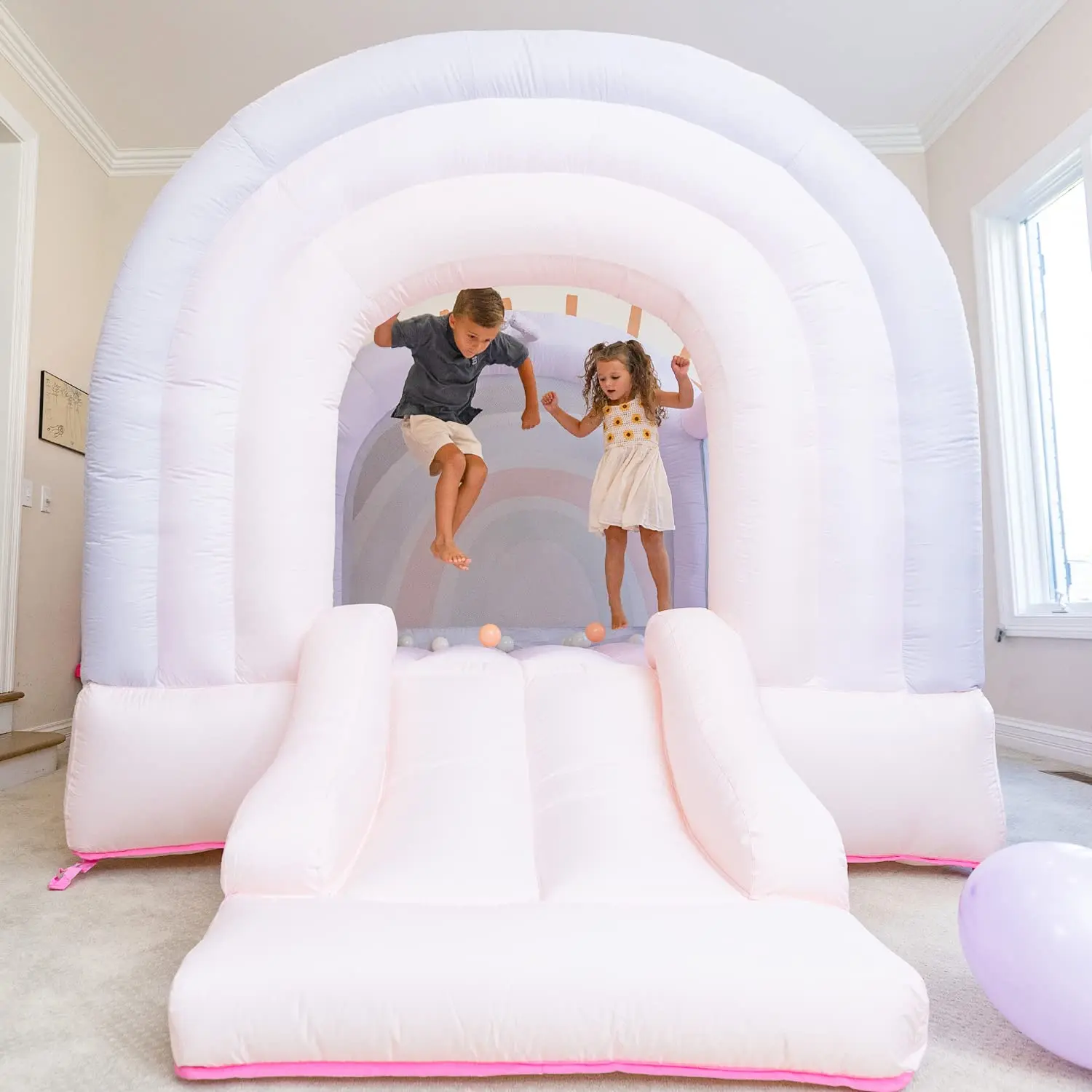 Mini Pink Inflatable Bounce House PVC Jumper Bounce Castle With Side For Kids Party