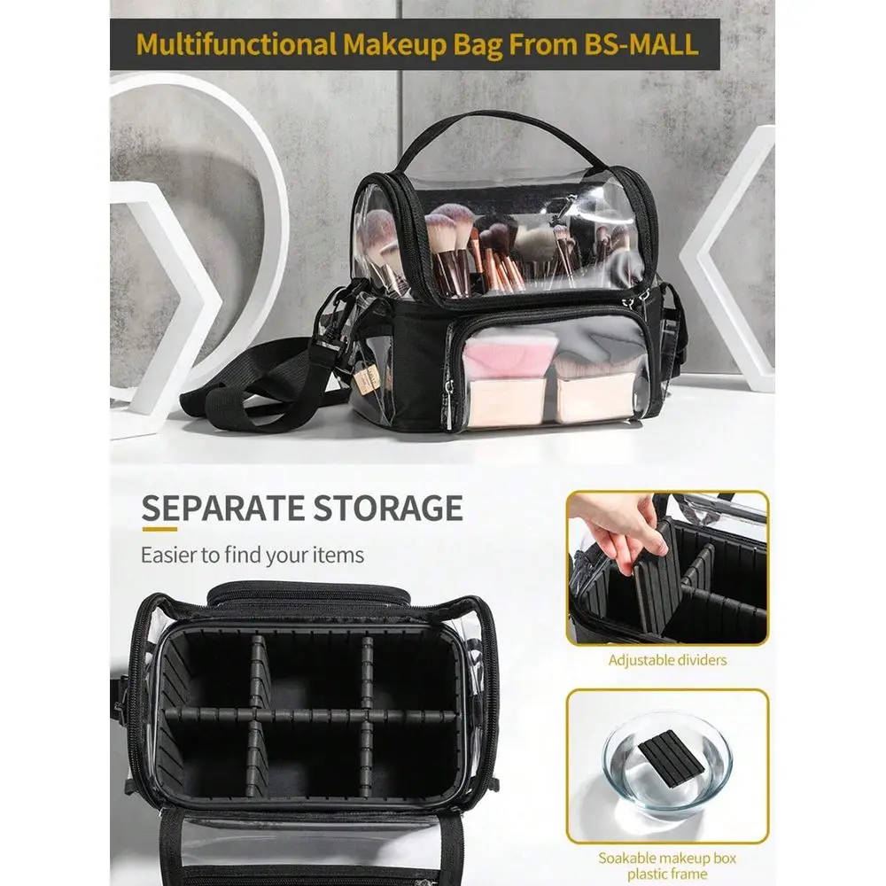 

Большой футляр для кистей для макияжа, профессиональный дорожный кейс для визажиста, прозрачная водонепроницаемая косметичка-органайзер с регулируемыми ремешками