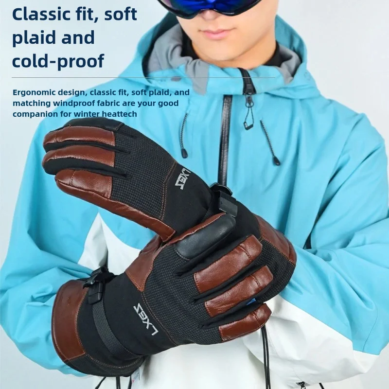 

ski gloves men professional waterproof winter for ski snowboard Leather 3M Cotton alpine running ski waterproof ski gloves