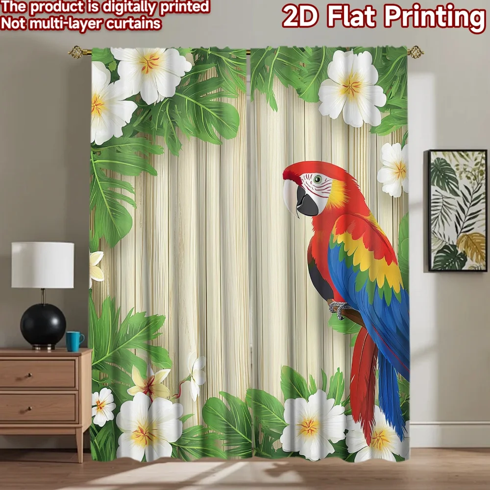 2D flat 2pcs Curtain Home Short Curtains Tropical Parrot and Flowers Digitally printed polyester, colorfast Holiday Decorations