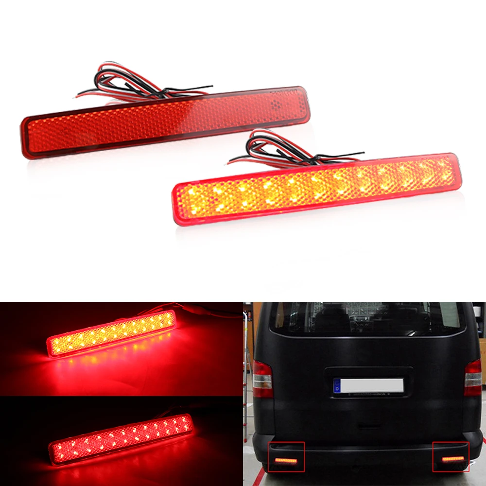 2Pcs Red Black Lens LED Rear Bumper Reflector Light Brake Stop Signal Lamps For Volkswagen VW T5 Transporter 03-11 OEM:7E0945105