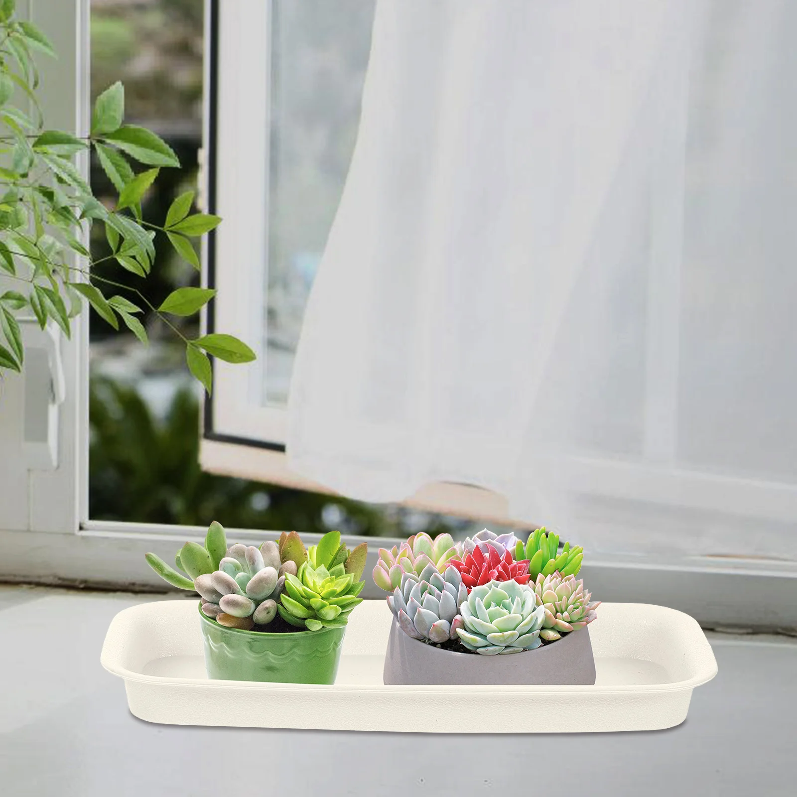 5 Pcs Rectangular Anti Leak Flower Pot Trays 21x8 5cm Beige Plastic Plant Bottom Saucers Lightweight Sun Resistant