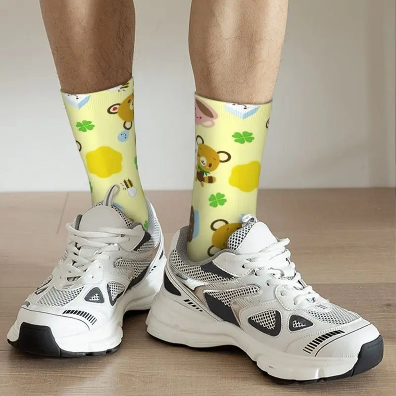 Custom Disney Cartoon Tenorikuma Sanrio Anime Bear Men's Crew Socks Unisex Kawaii 3D Print Dress Socks image 5